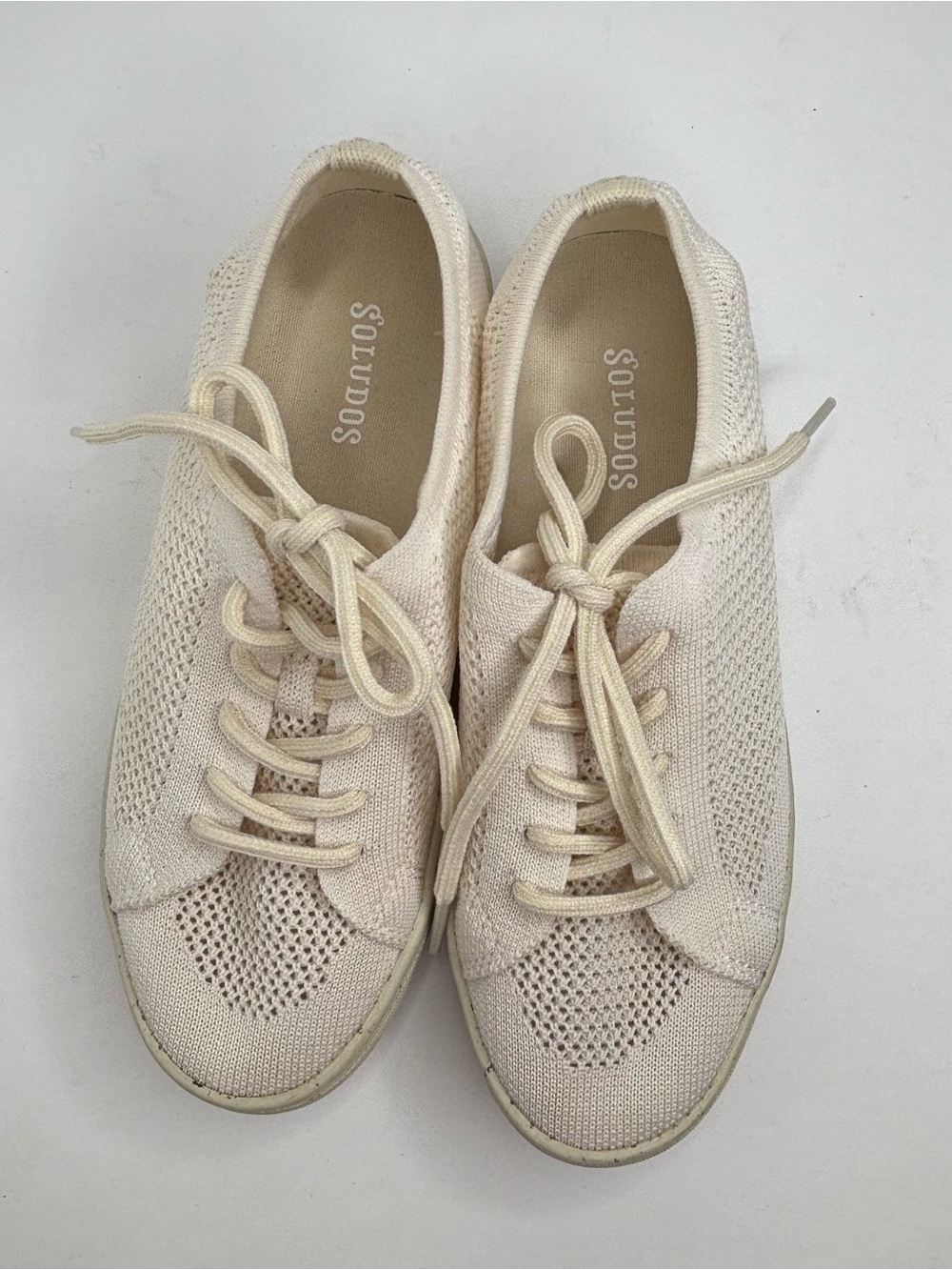 Soludos Ecru Knit Trainers Women's 5.5 Cream Lace-Up Sneakers